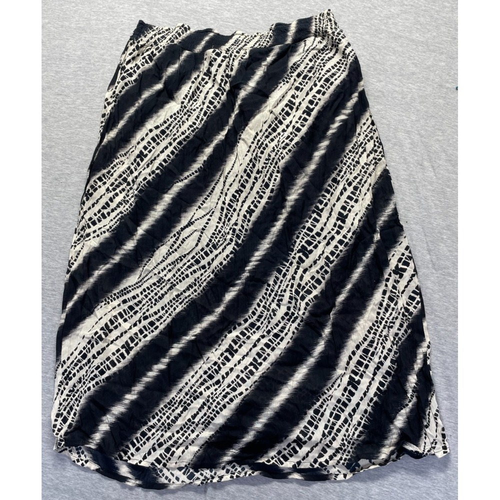 Millennium A Line Midi Skirt Women XL Black White Abstract Print Pleated Pull On